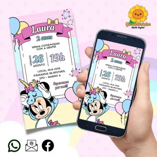 Convite Digital Minnie Unicórnio