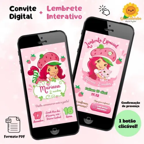 Convite Digital Moranguinho + Lembrete Interativo