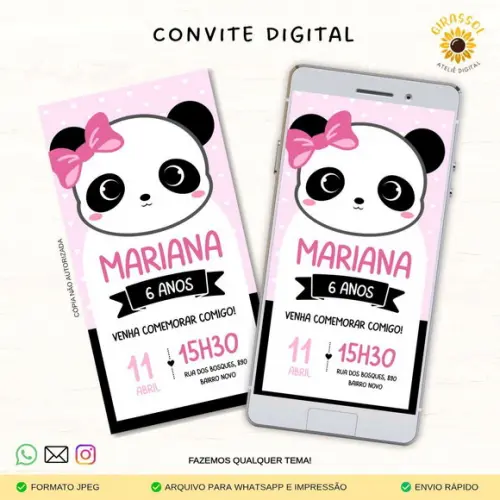 Convite Digital Panda Menina