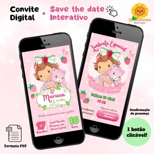 Convite Digital Moranguinho Baby + Lembrete Interativo
