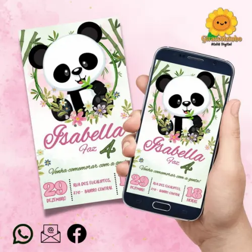 Convite Digital Panda Menina