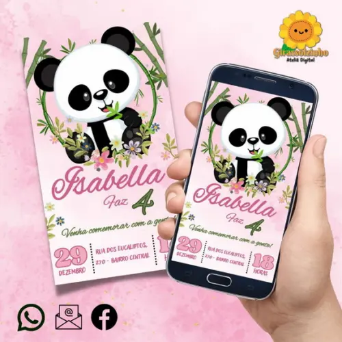 Convite Digital Panda Menina