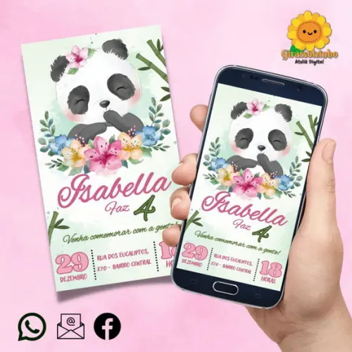 Convite Digital Panda Menina