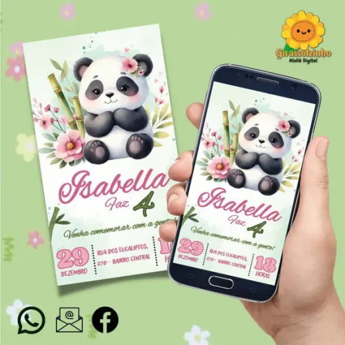 Convite Digital Panda Menina (verde)