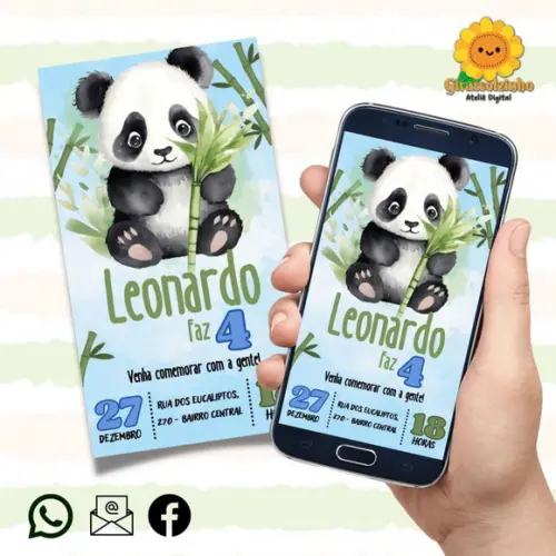 Convite Digital Panda Menino