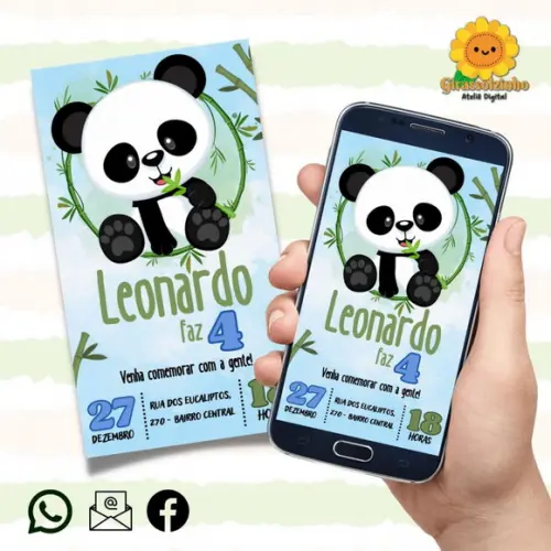Convite Digital Panda Menino