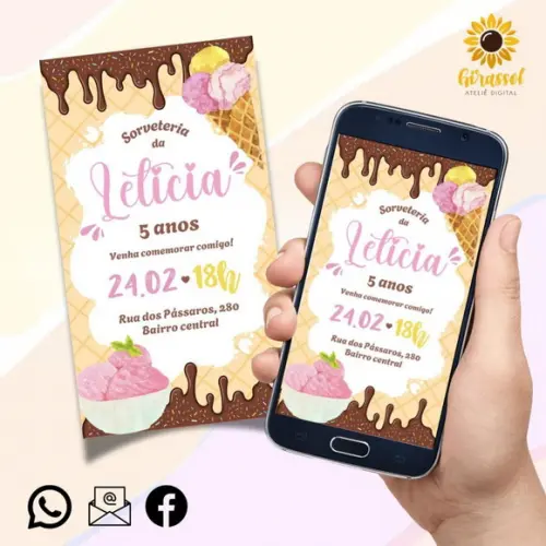 Convite Digital Sorvetes/ Sorveteria/ Doces