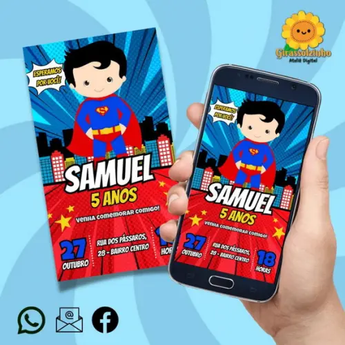 Convite Digital Super Homem Cute/baby