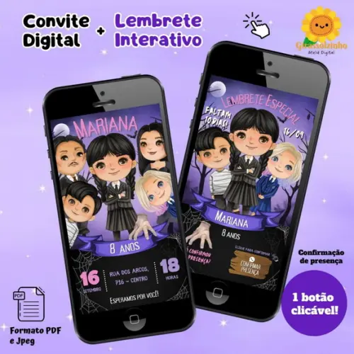 Convite Digital Wandinha + Lembrete Interativo