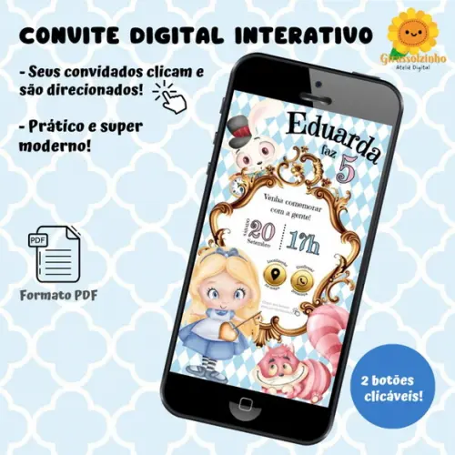 Convite Interativo Alice no País das Maravilhas Aquarela 2