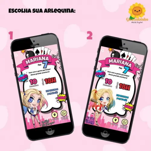 Convite Interativo Arlequina Cute