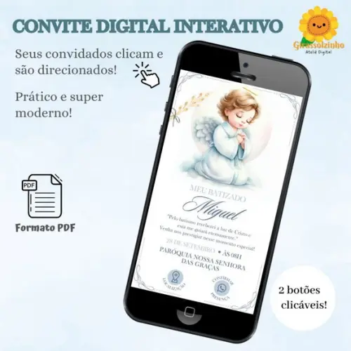 Convite Interativo Batizado Menino Anjinho