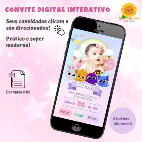 Convite Interativo Bolofofos Menina (com Foto)