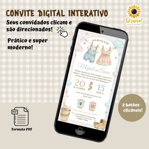 Convite Interativo Chá Revelação Boho