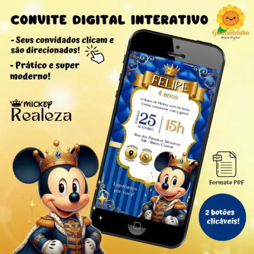 Convite Interativo Mickey Realeza