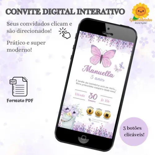 Convite Interativo Jardim das Borboletas Lilás