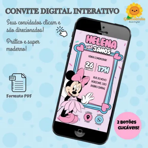 Convite Interativo Minnie Fada Rosa