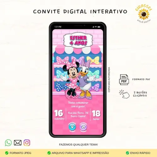 Convite Interativo Minnie Rosa Laços