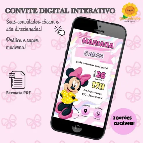 Convite Interativo Minnie Rosa