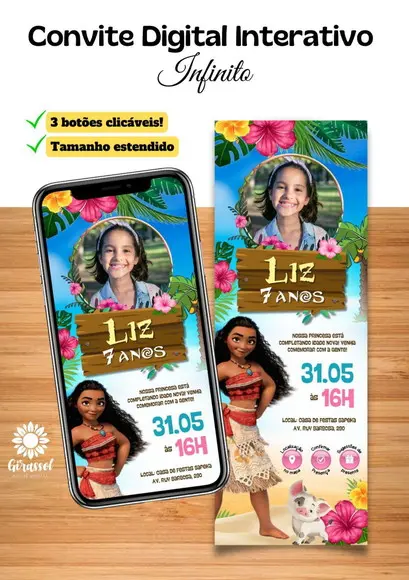 Convite Interativo Moana (com Foto)