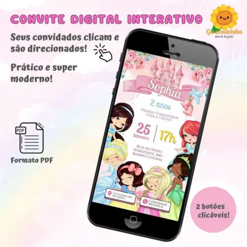 Convite Interativo Princesas Cute/baby