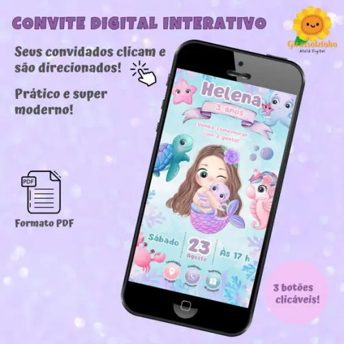 Convite Interativo Sereia Cute