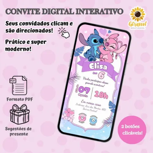 Convite Interativo Stitch e Angel