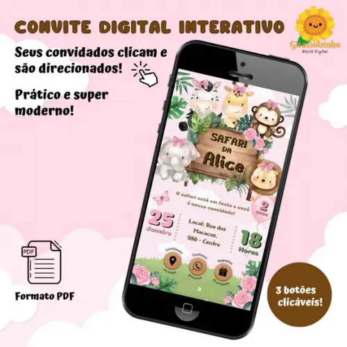 Convite Interativo Safari Rosa
