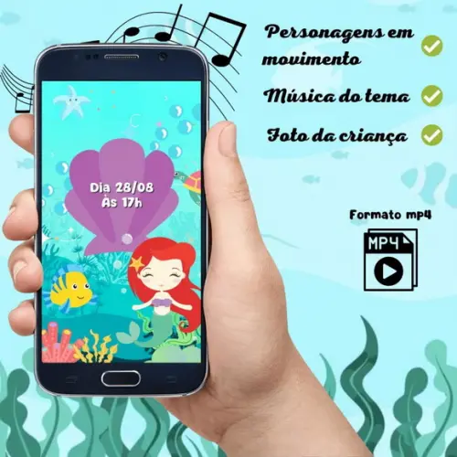 Convite Virtual Animado Ariel Cute (2 Fotos)