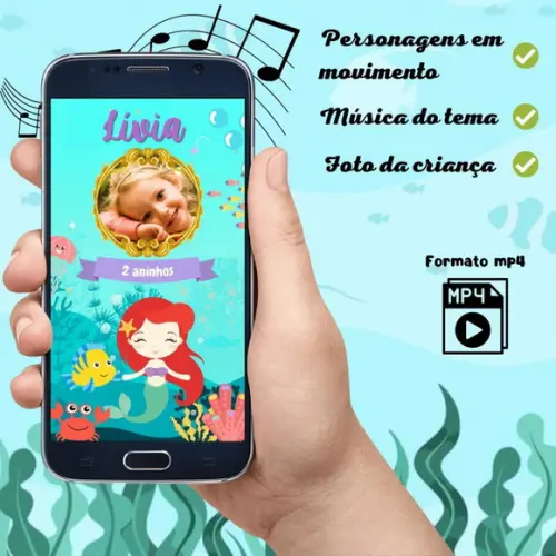 Convite Virtual Animado Ariel Cute (2 Fotos)