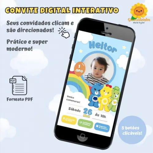 Convite Interativo Ursinhos Carinhosos Menino (com Foto)