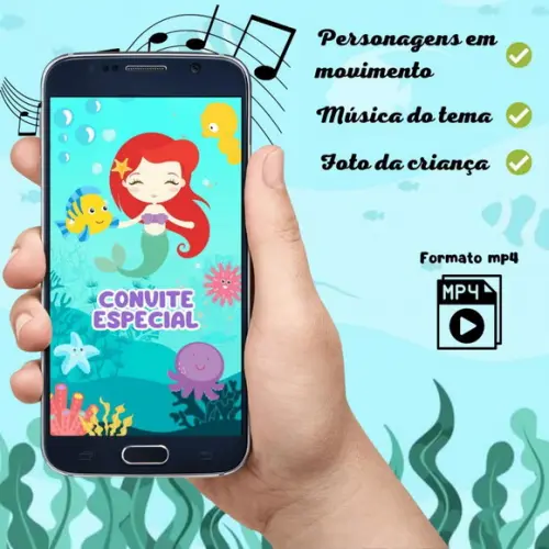 Convite Virtual Animado Ariel Cute (2 Fotos)