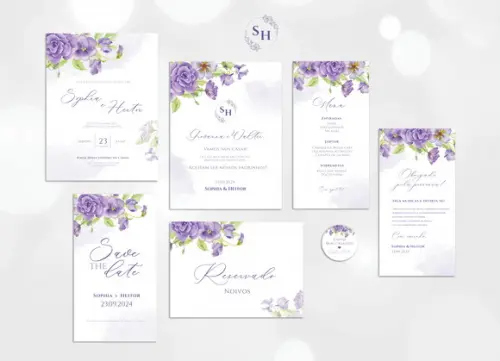 Identidade Visual Casamento Floral Lilás