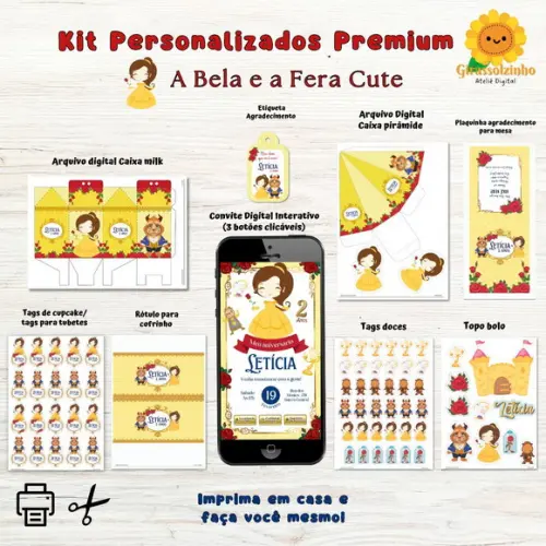 Kit Festa Infantil Digital a Bela e a Fera Cute