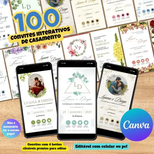 Pack 100 Convites Interativos de Casamento (canva)