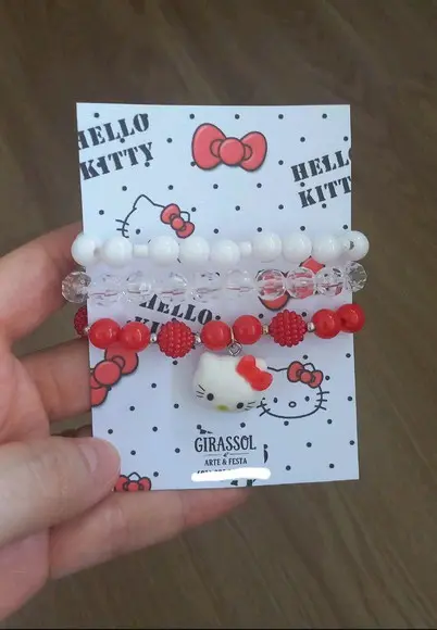Trio de Pulseiras Hello Kitty Vermelha