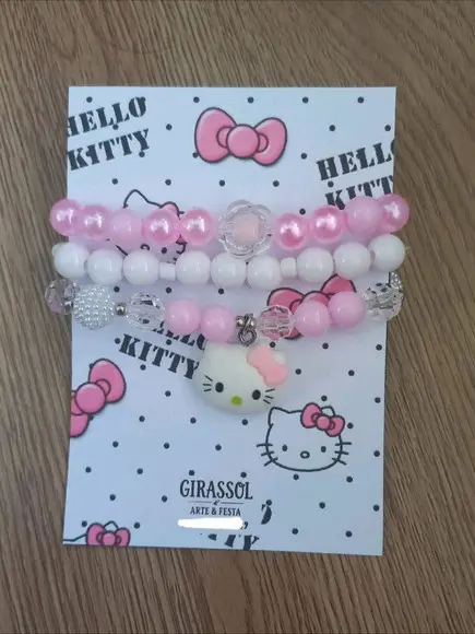 Trio de Pulseiras Hello Kitty Rosa