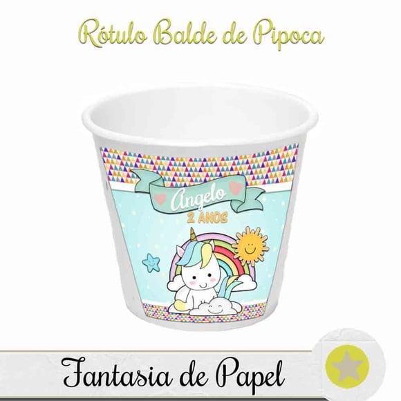 RÓTULO BALDE DE PIPOCA UNICÓRNIO