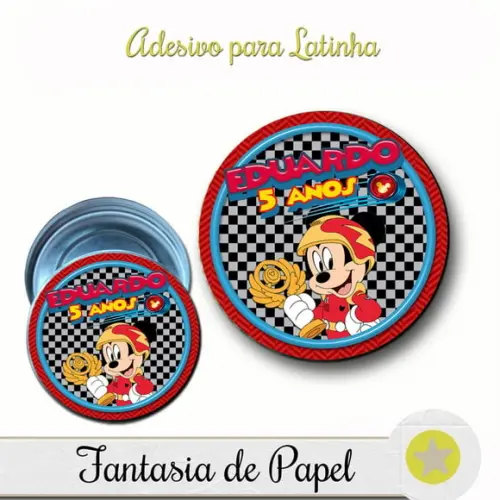 Adesivo para Latinha Mickey Sobre Rodas