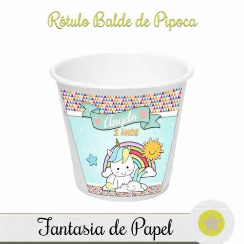 RÓTULO BALDE DE PIPOCA UNICÓRNIO