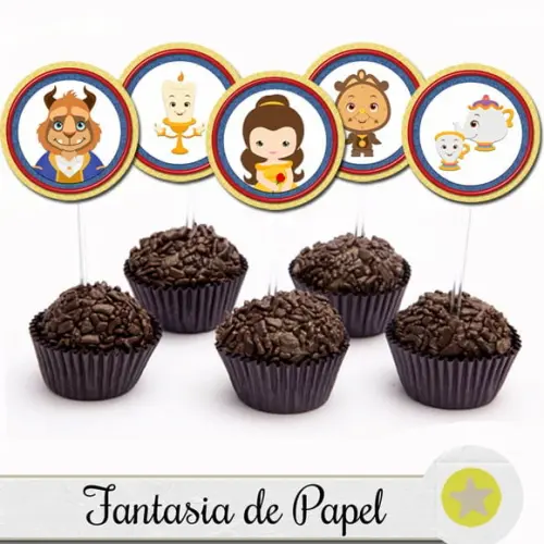 TOPPER PARA DOCE BELA E A FERA CUTE