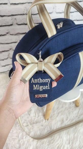 Bolsa Maternidade G Azul Marinho e Bege Tag Personalizada