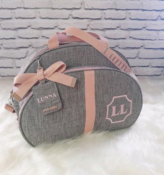 Bolsa Maternidade G Coleção Linho Rose Tag E Alça Bordada