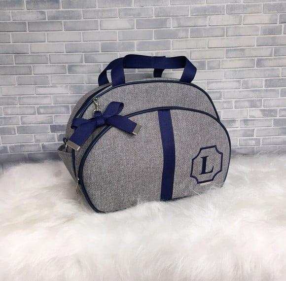 Bolsa maternidade G coleção linho luxo menino fita azul