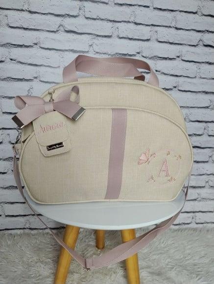 Bolsa Maternidade G Linho Areia e Rose Brinde Chaveiro