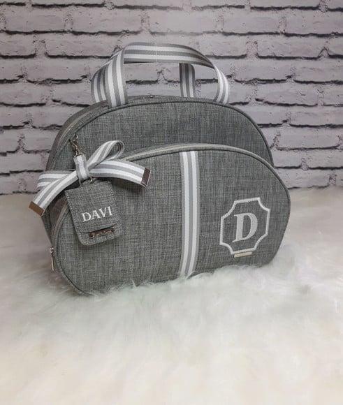 Bolsa Maternidade G linho luxo fita tag personalizada
