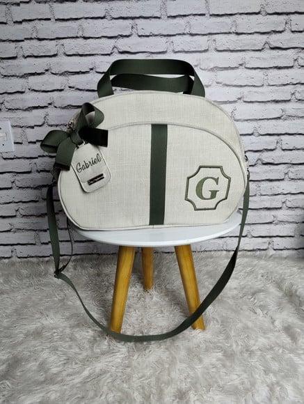 Bolsa Maternidade G Linho Bege e Verde Brinde Chaveiro
