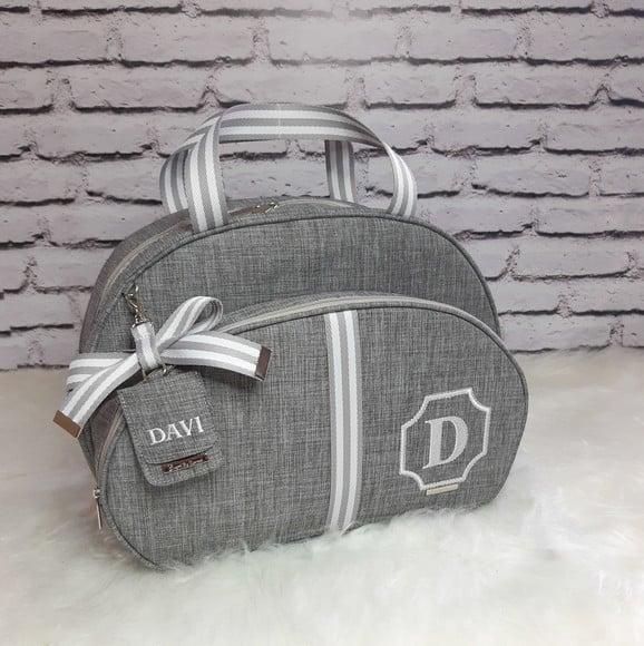 Bolsa Maternidade G linho luxo fita tag personalizada