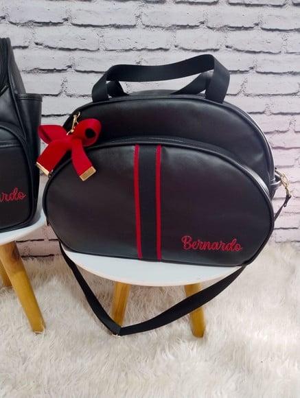 Bolsa Maternidade G Preta com Detalhes em Vermelho