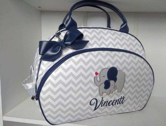 Bolsa Maternidade Grande Chevron (Elefantinho) Azul Marinho